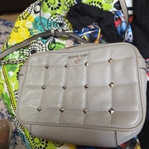 Michael Kors Grey Quilted Leather Crossbody with Silver Studs